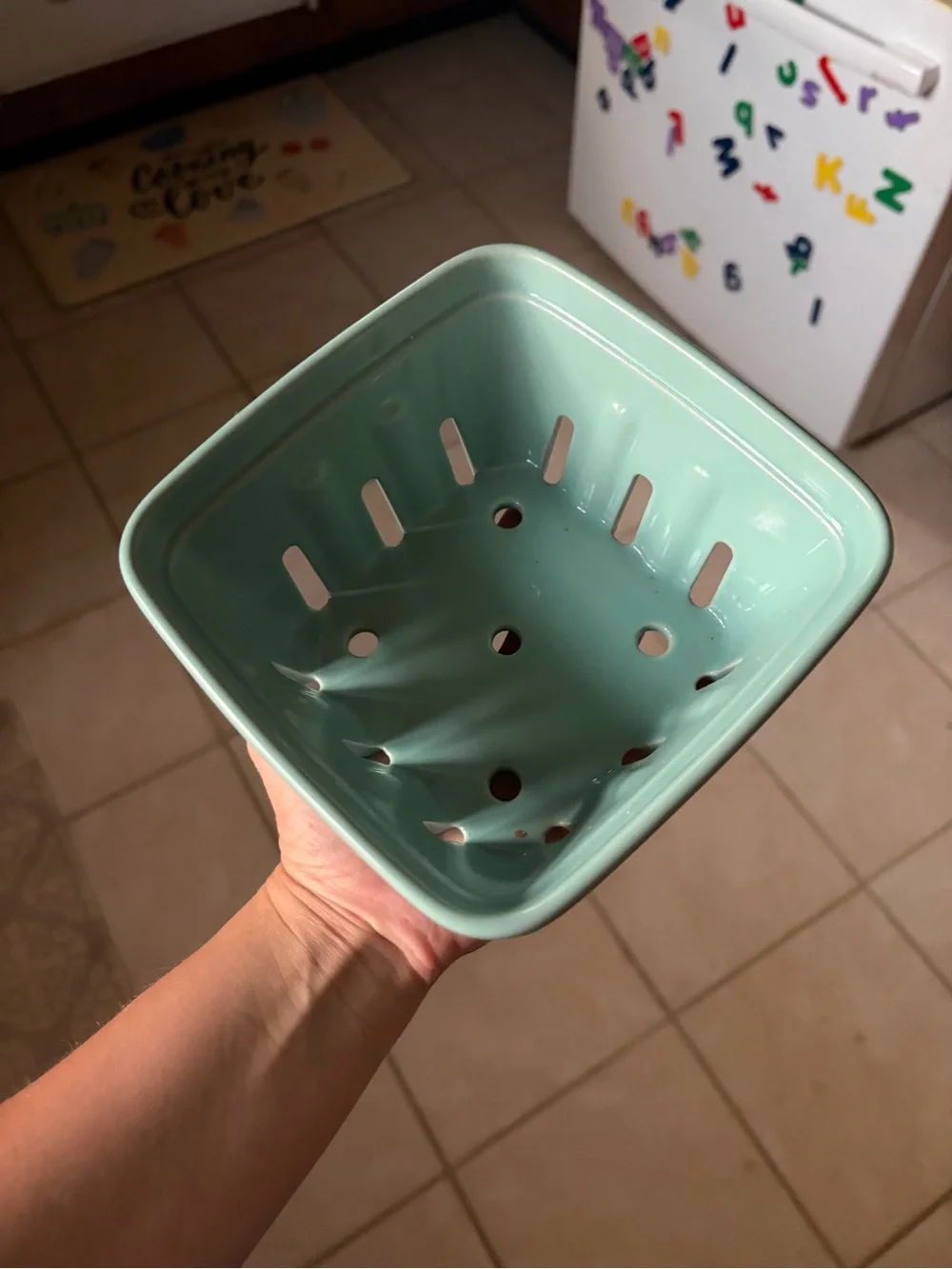 Teal Colored Ceramic Fruit Or Vegetable Basket